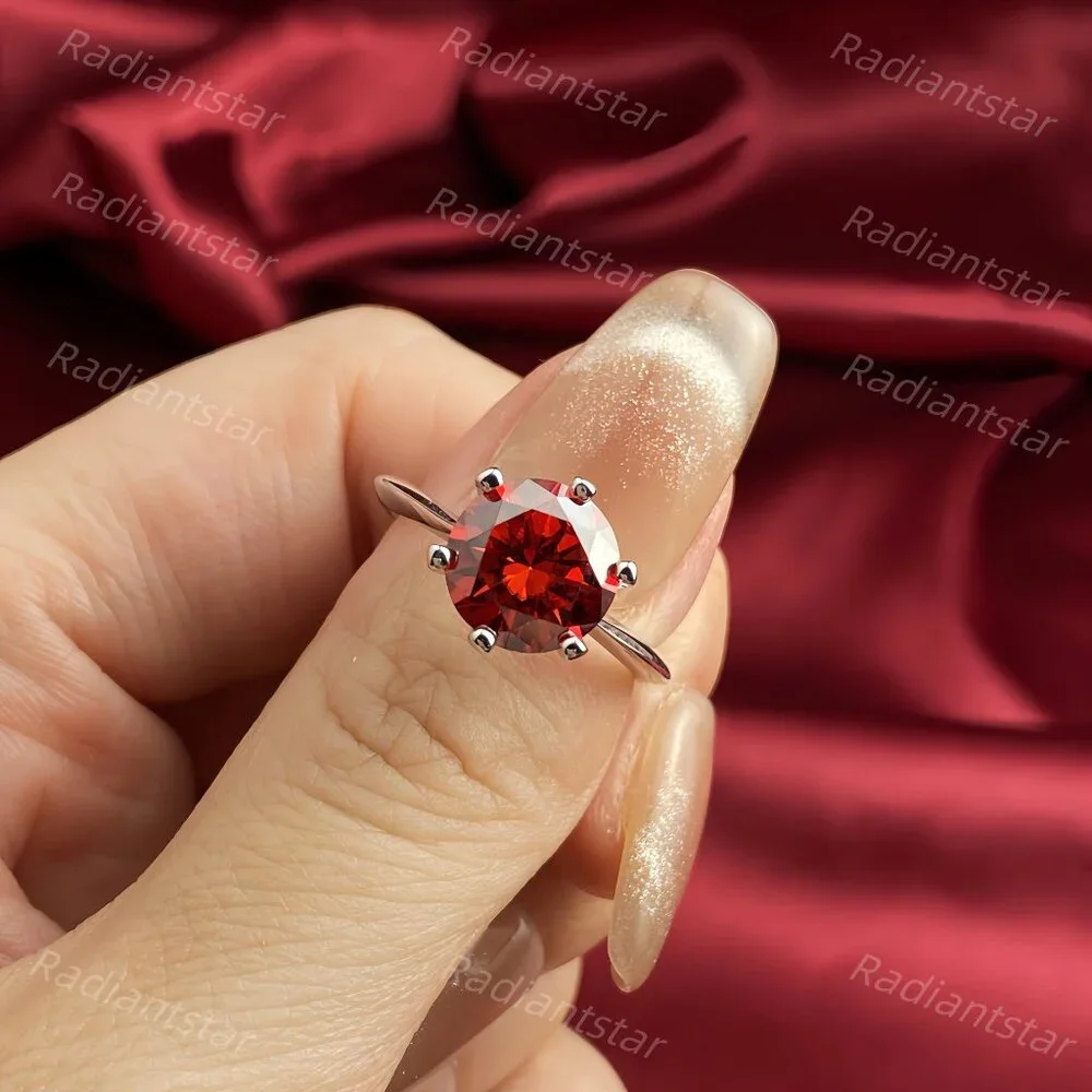 NEW Certified 3 ct. t.w. Garnet Red Moissanite Solitaire 6 Prong Ring